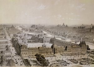Il Louvre completato e la nuova Rue de Rivoli, inciso da Philippe Benoist da Chapuis